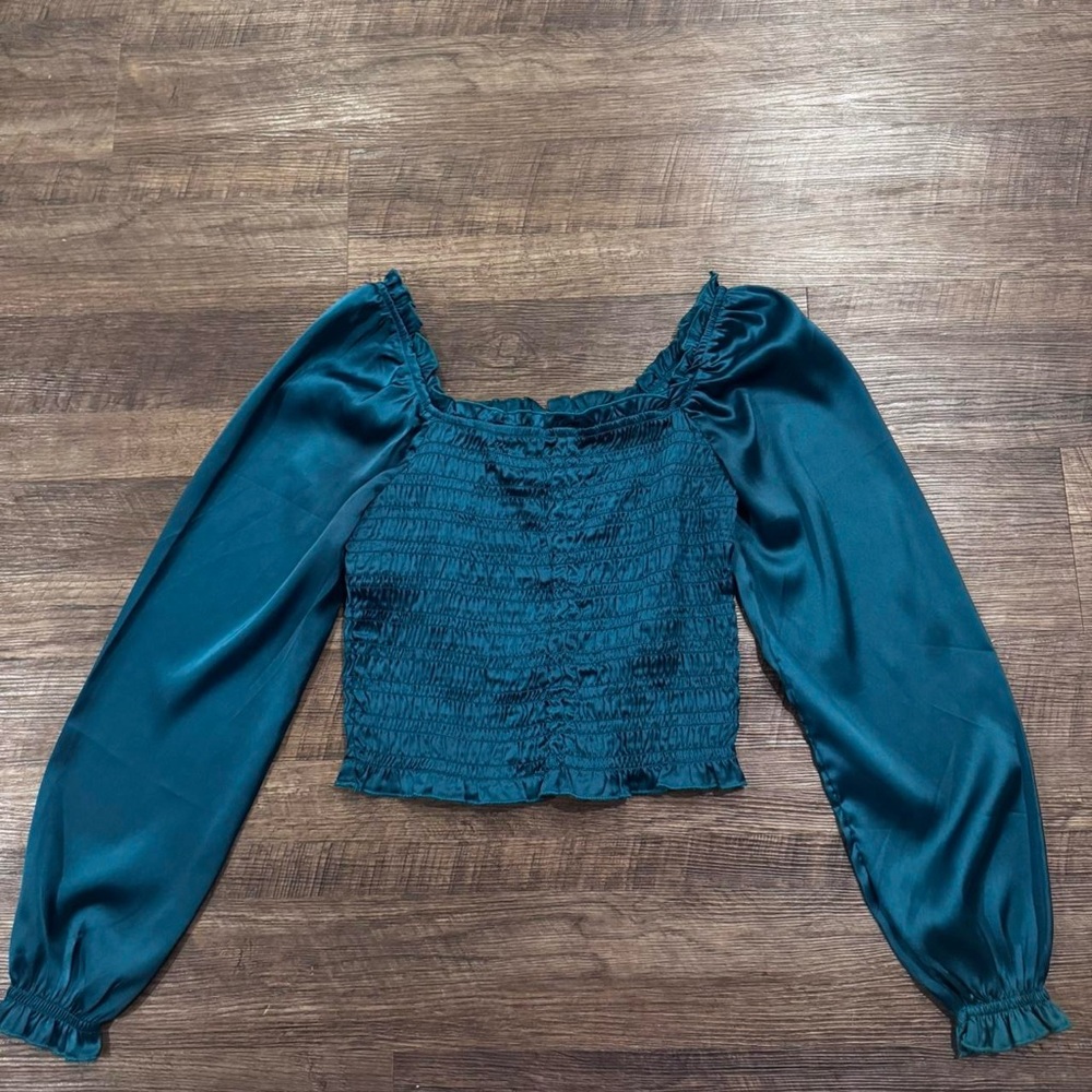 Chic Teal Long Sleeve Women's Blouse